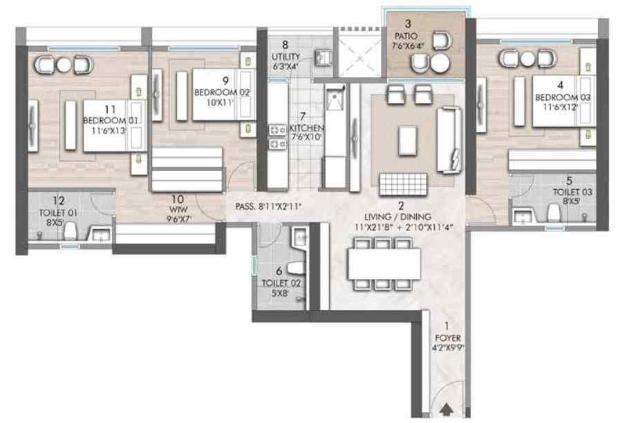 Rustomjee-verdant-vistas-Floor-Plan-3BHK-1157-sqft