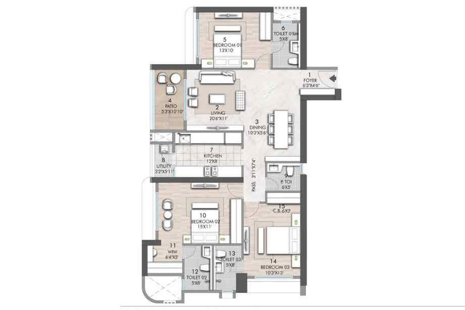 Rustomjee-verdant-vistas-Floor-Plan-3BHK-1190-sqft