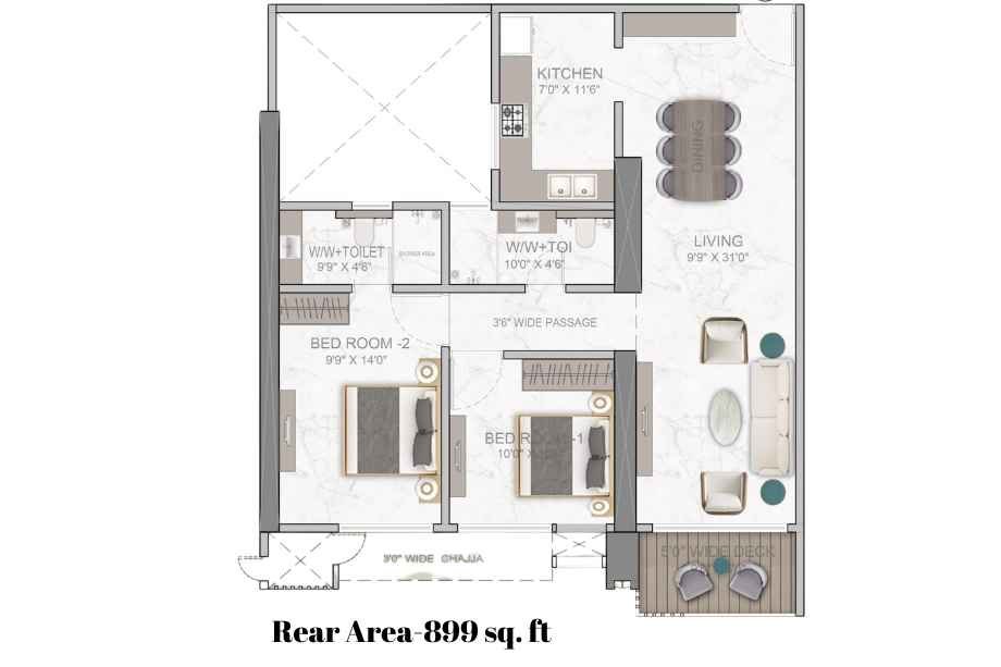 DLH Signature-Plan-3-BHK-899-sqft