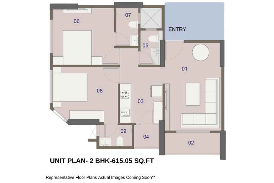 Rudua Param-Floor-Plan-2-BHK-615.05-sqft