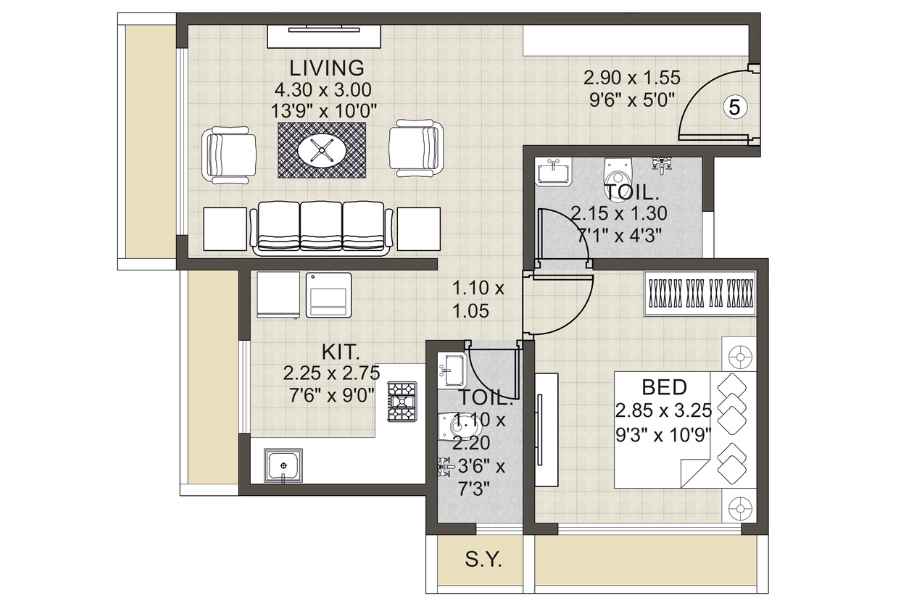 Urban-Heritage-Floor-Plan-1-BHK-448-sqft