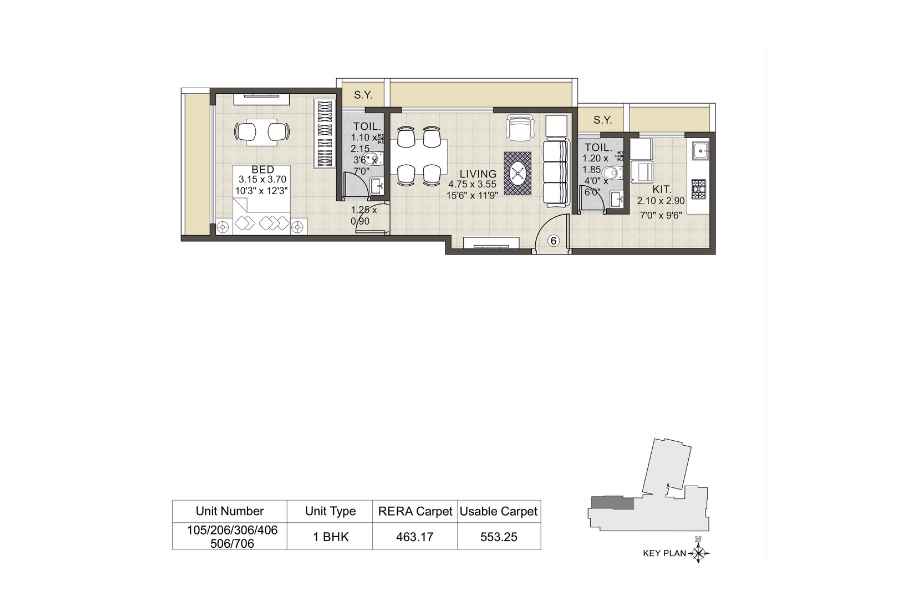 Urban-Heritage-Floor-Plan-1-BHK-463-sqft