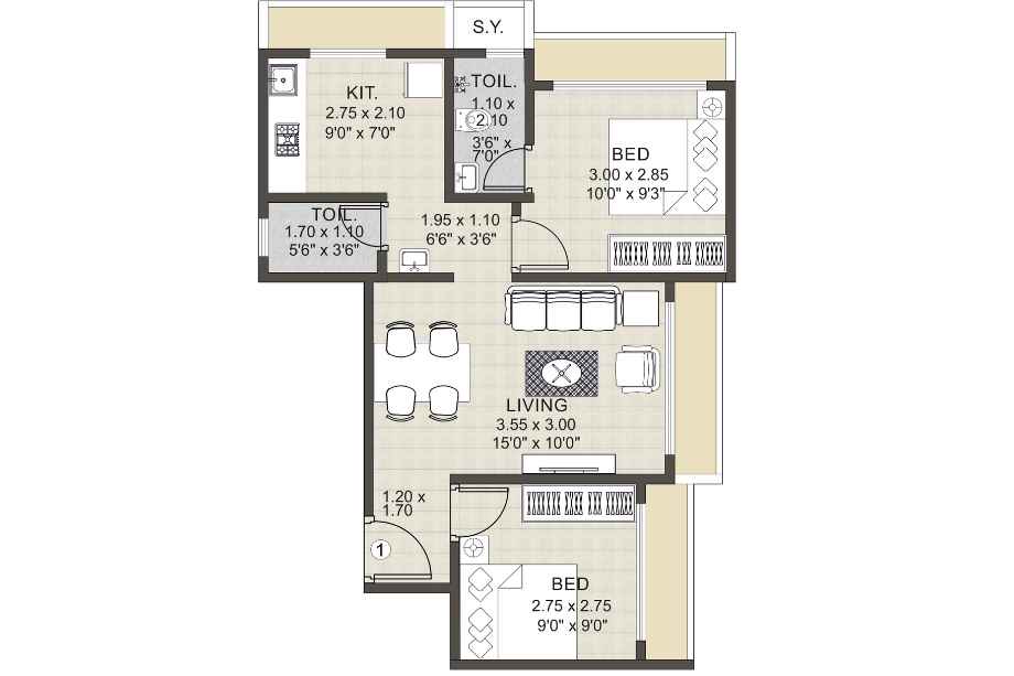 Urban-Heritage-Floor-Plan-2-BHK-507-sqft