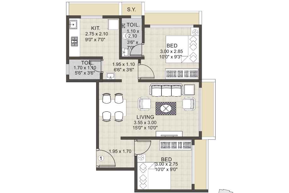 Urban-Heritage-Floor-Plan-2-BHK-561-sqft