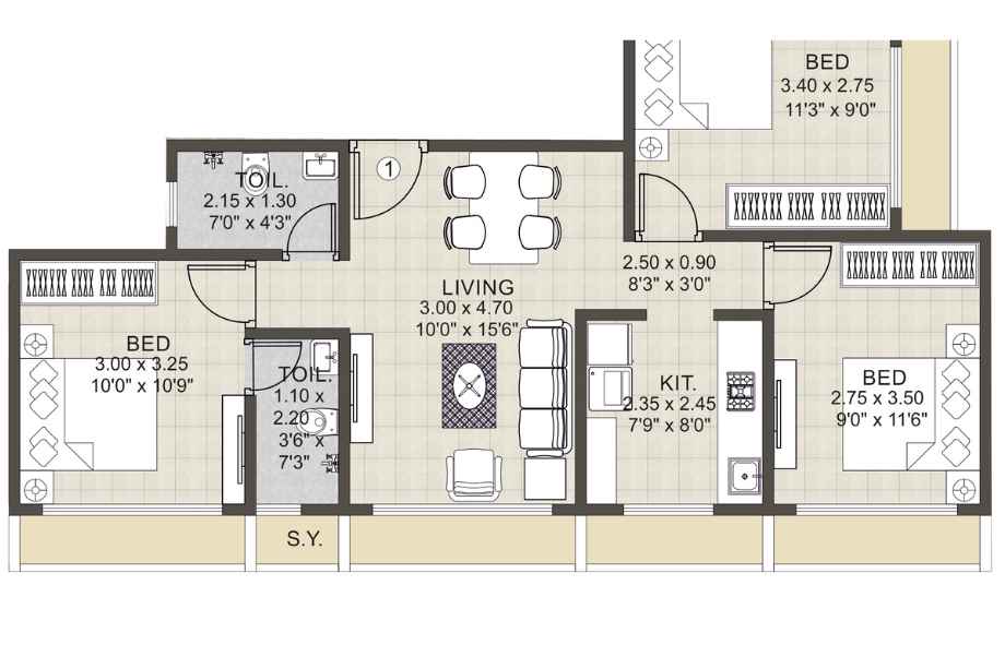 Urban-Heritage-Floor-Plan-3-BHK-663-sqft