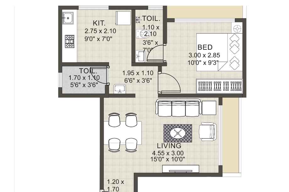 Urban-Heritage-Floor-Plan-1-BHK-410-sqft