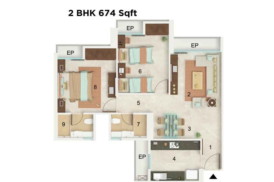 Dynamix-Parkwoods-Phase-6-Floor-Plan-2-BHK-674-Sqft