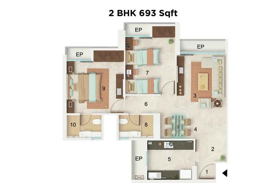 Dynamix-Parkwoods-Phase-6-Floor-Plan-2-BHK-693-Sqft