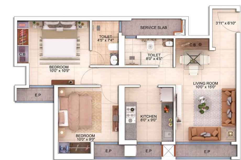 Mahavir-Spring-Floor-Plan-2-BHK-Type-B