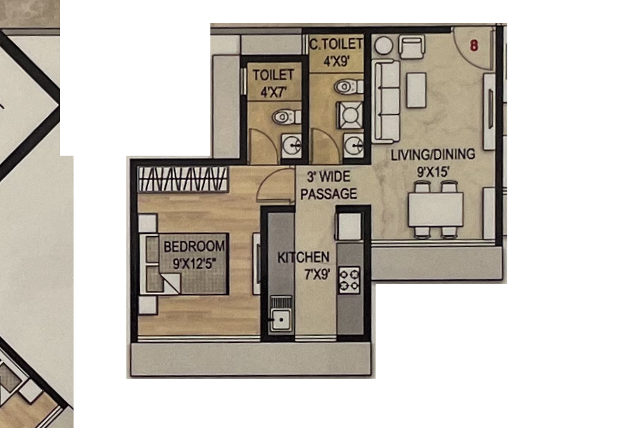 Proviso-Maplewoods-Floor-Plan-Tower-F-1-BHK-421-Sqft