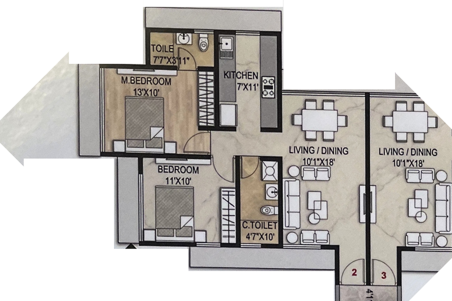 Proviso-Maplewoods-Floor-Plan-Tower-D-2-BHK-633-Sqft