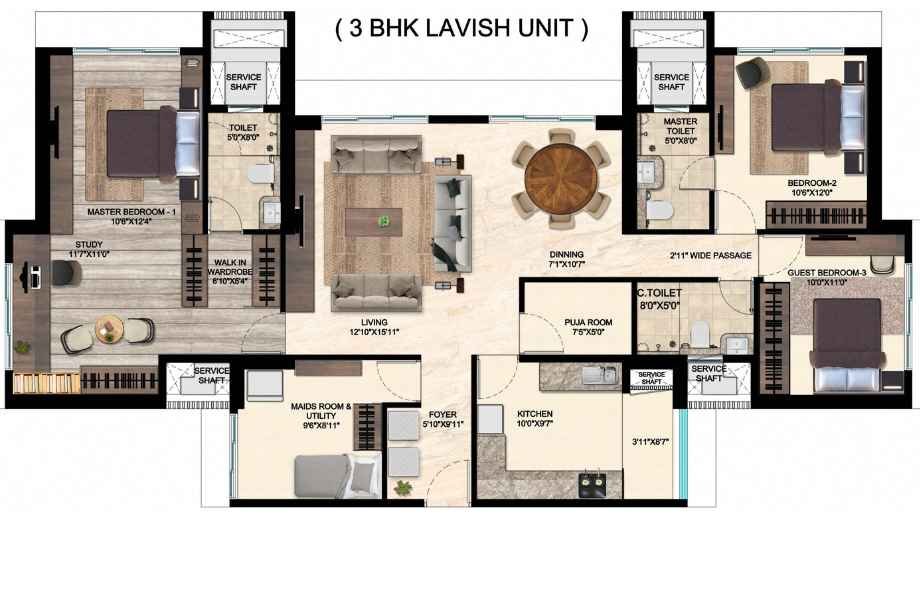 Runwal-Scantuary-3-BHK-Maid-room