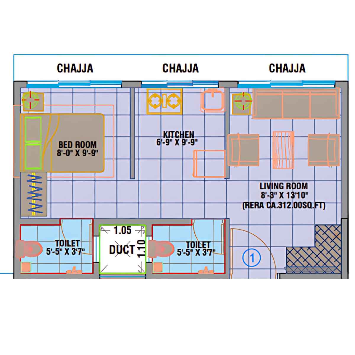 Sheetal-Uptown-Floorplan-B wing-1-BHK