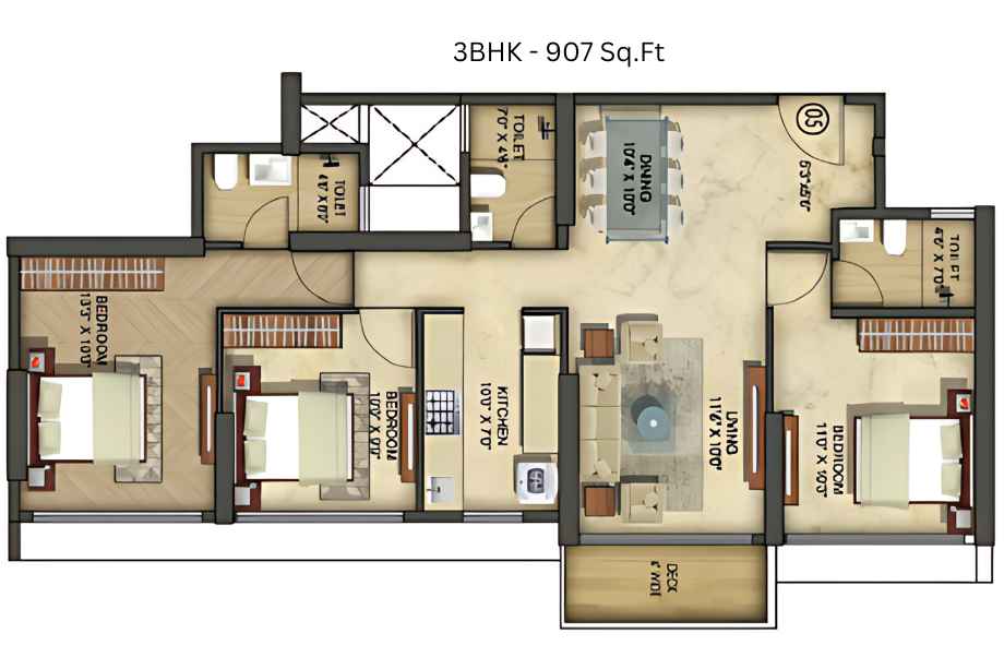 Runwal-Timeless-3-BHK-907Sq.Ft