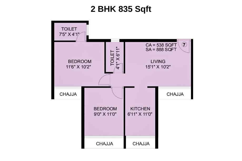 Sai-Ayaana-Floor-Plan-2-BHK-835-Sqft-Taloja