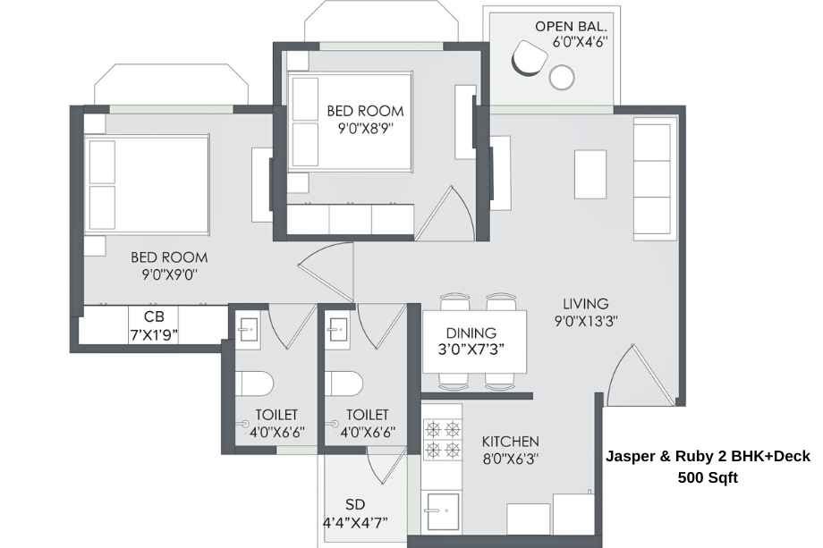 Marathon-Nextown-Phase2-Floor-Plan-Jasper-&-Ruby-2-BHK+Deck-500-Sqft