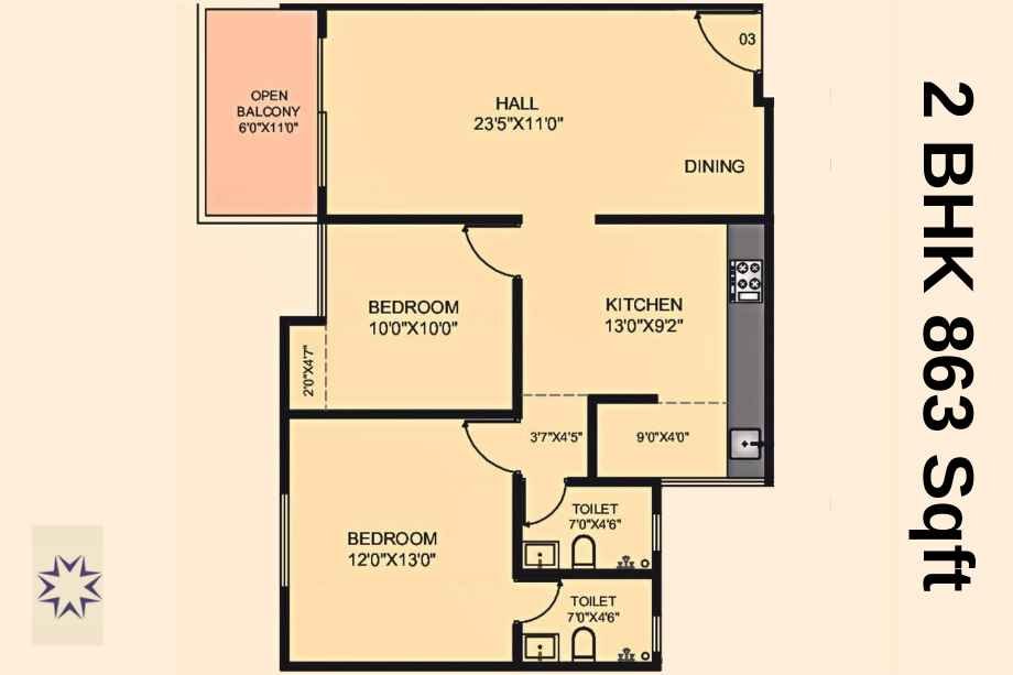 Akshar-Altorios-Floor-Plan-2-BHK-863-Sqft