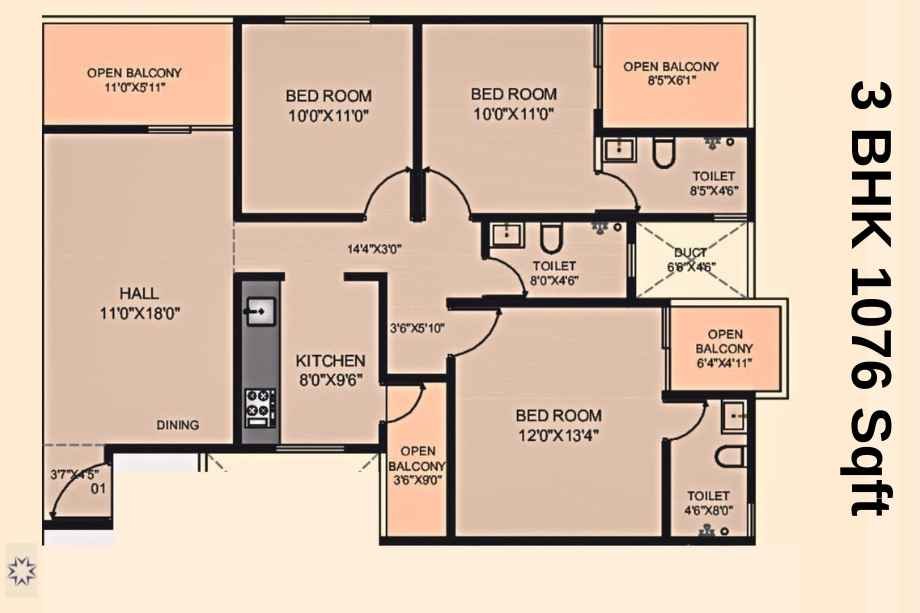 Akshar-Altorios-Floor-Plan-3-BHK-1076-Sqft