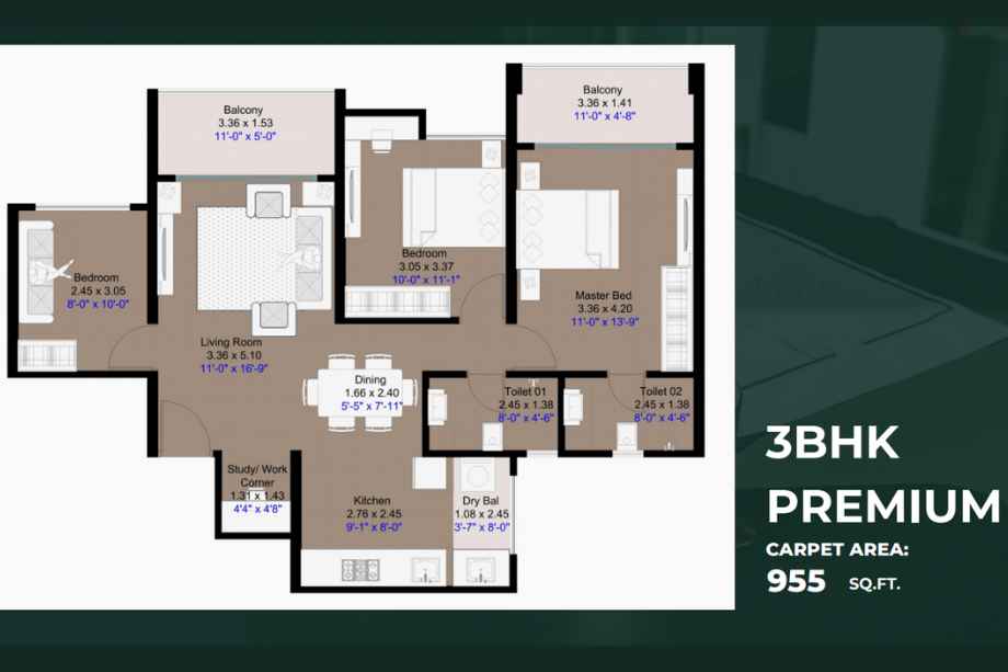 Kohinoor-Central-Park-3BHK-Premium-Floor-Plan