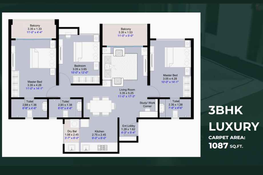 Kohinoor-Central-Park-3BHK-Luxury-Floor-Plan