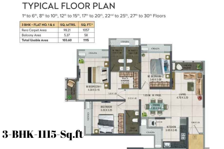 Dosti-Pine-Floor-Plan-3-BHK-1115-Sq.ft