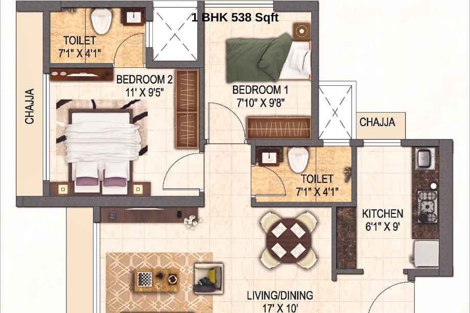 Satyam-Solaris-Floor-Plan-1-BHK-538-Sqft