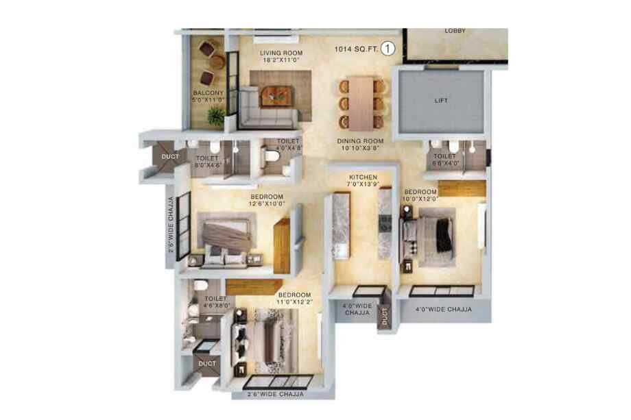 Dimples-New-Siddharth-3-BHK-1014-sqft