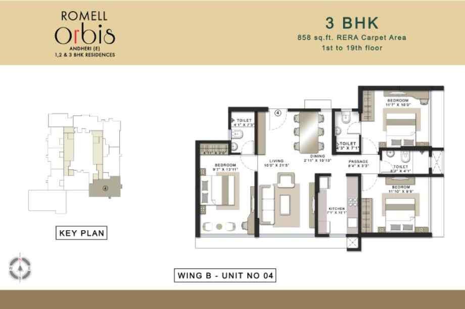 Romell-Orbis-3-BHK-858-sqft