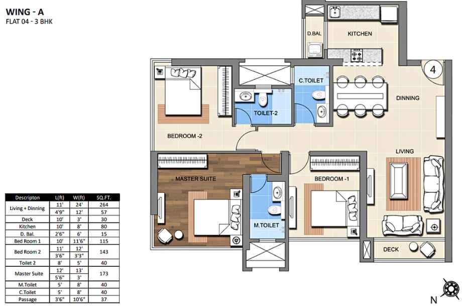 Sheth-Montana-Floor-Plan-Blissberg-Wing-A-3-BHK-1108-sqft