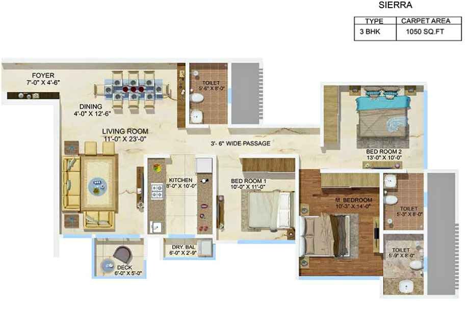 Sheth-Montana-Floor-Plan-Sierra-3-BHK-1050-sqft