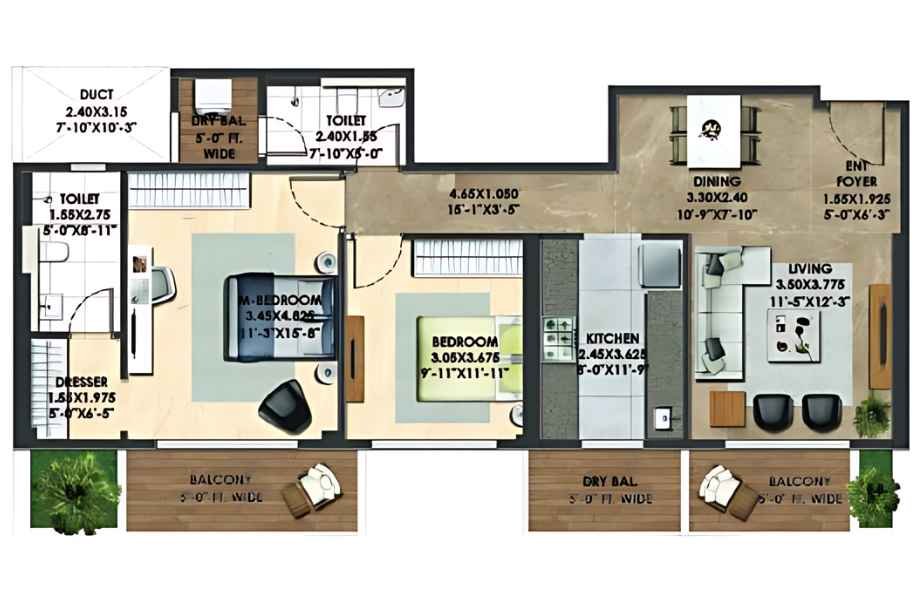 Adani-Atelier-greens-Floor-Plan-Tower-A2-2-BHK-900-sqft