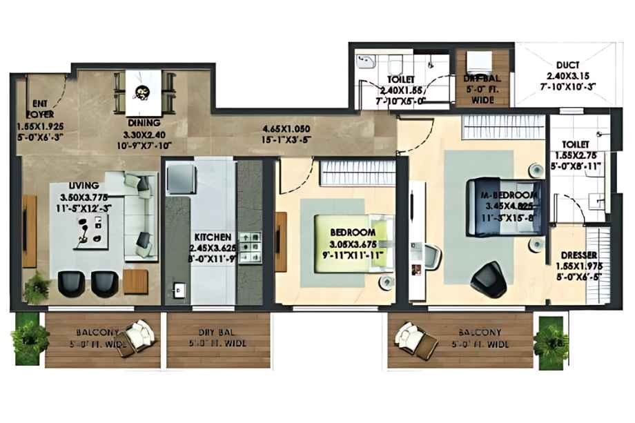 Adani-Atelier-greens-Floor-Plan-Tower-A2-2-BHK-901-sqft