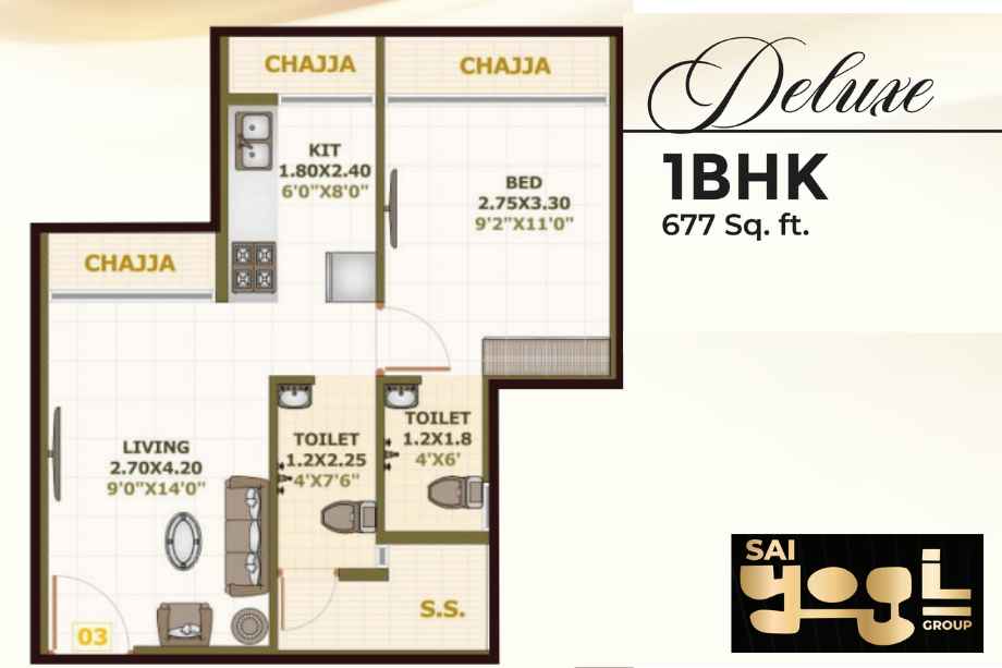 Sai-Residency-Floor-Plan-1-BHK-677-Sqft