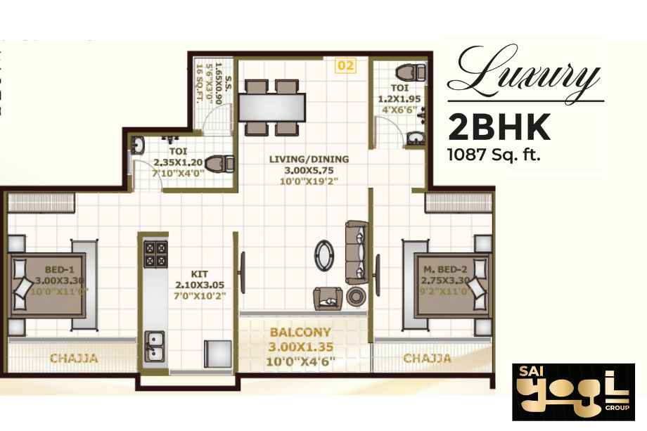 Sai-Residency-Floor-Plan-2-BHK-1087-Sqft