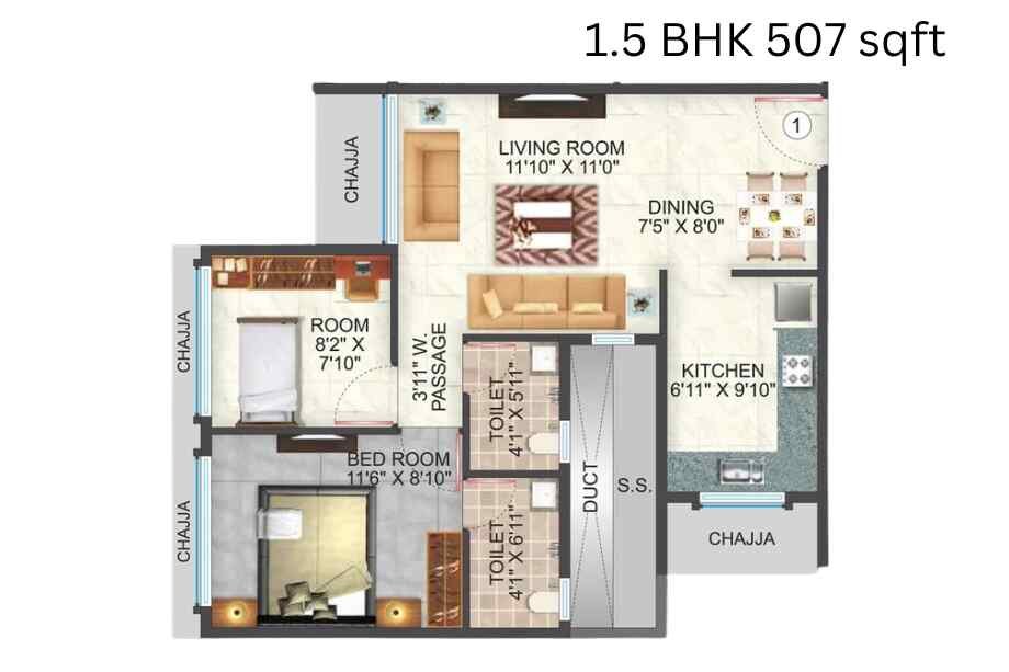 Metro-Devbhoomi-1.5-BHK-507-sqft