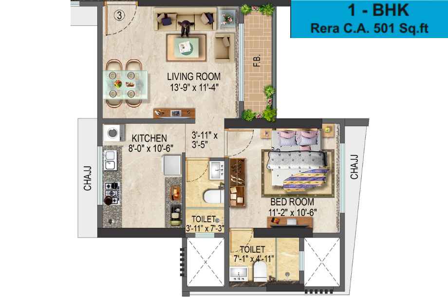 Libert- Bay-Vue-Floor-Plan-1-BHK-501-Sqft