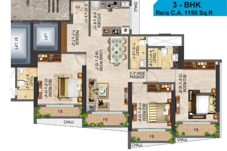 Libert- Bay-Vue-Floor-Plan-3-BHK-1150-Sqft