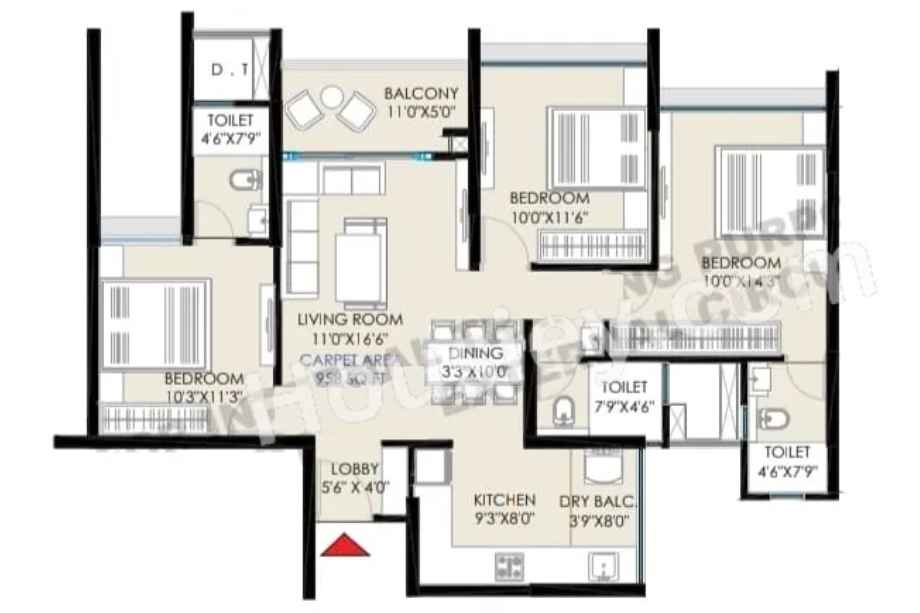 The-Rising-Floor-Plan-3-BHK-958-Sqft