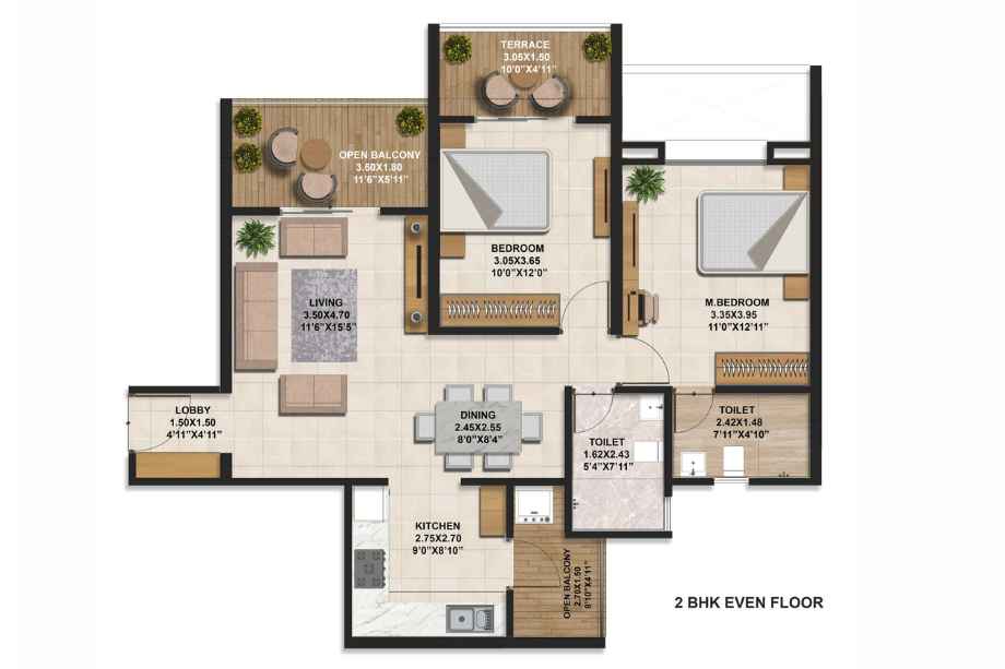 Rachana-Bella-Casa-Royale-Floor-Plan-2-BHK-885-Sqft