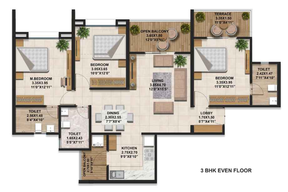 Rachana-Bella-Casa-Royale-Floor-Plan-3-BHK-1092-Sqft