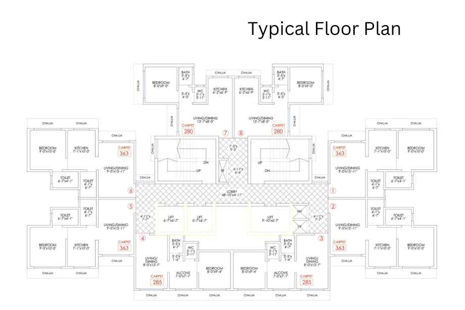 Unique-Poonam-Sky-City-Typical-Floor-Plan