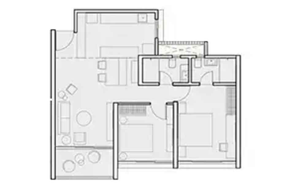 Kumar-Parth-Tower-Floor-Plan-2-BHK-759-Sqft