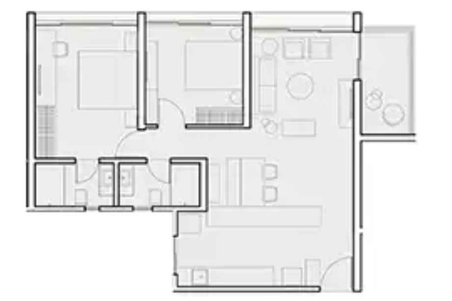 Kumar-Parth-Tower-Floor-Plan-2-BHK-796-Sqft