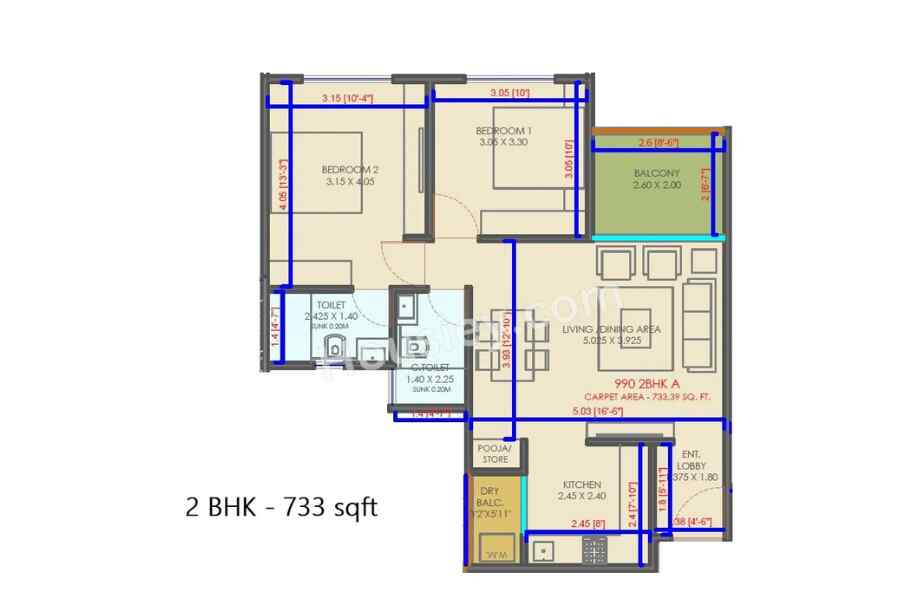 Silveroak-Shriyans-2-BHK-733-sqft