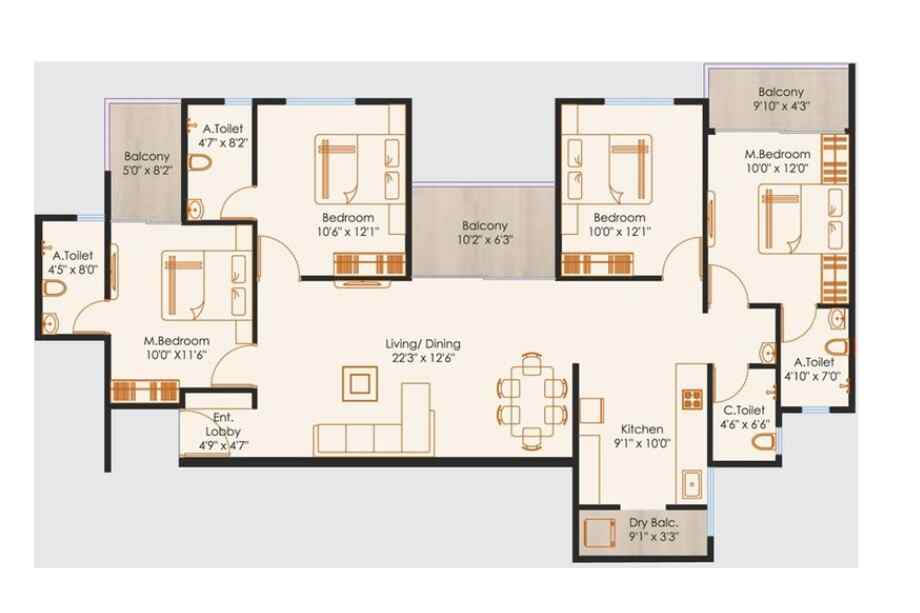 Nexus-Skydale-4-BHK-1332-sqft