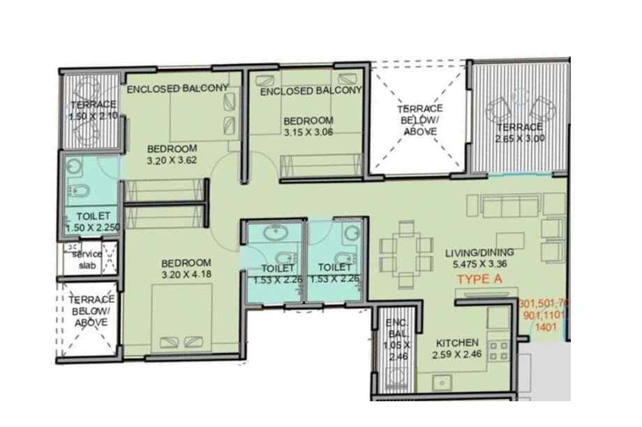 Ahura-Ecopolitan-3-BHK-992-sqft