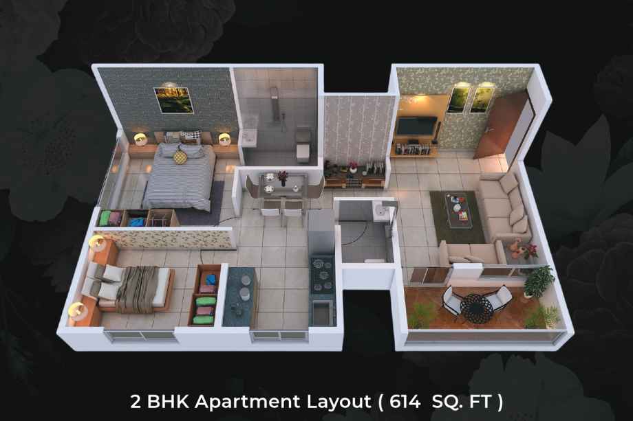 Buttepatil-Gulab-Shilp-Floor-Plan-2-BHK-614-Sqft