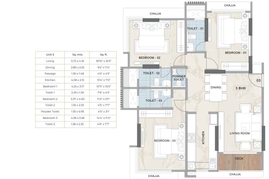 Agami-Eternity-Floor-Plan-3-BHK-1061-Sqft