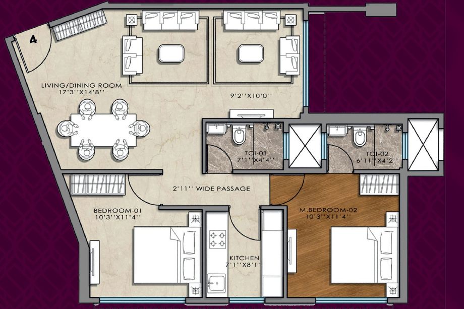 Posiedon-Sukruti-Samyra-2-BHK-735-Sqft-Floor-Plan