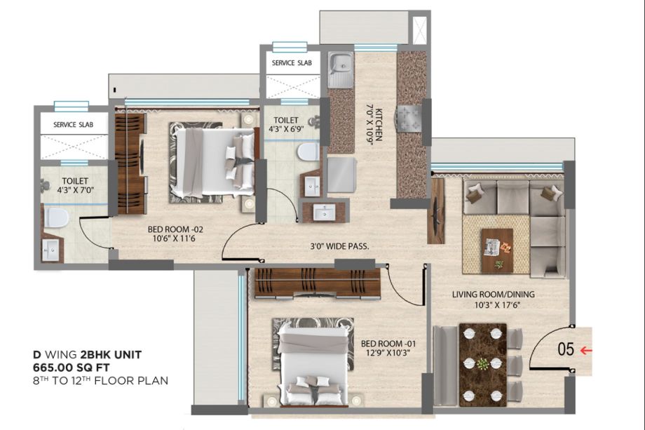 VKG-Park-Estate-Floor-Plan-2-BHK-665-Sqft